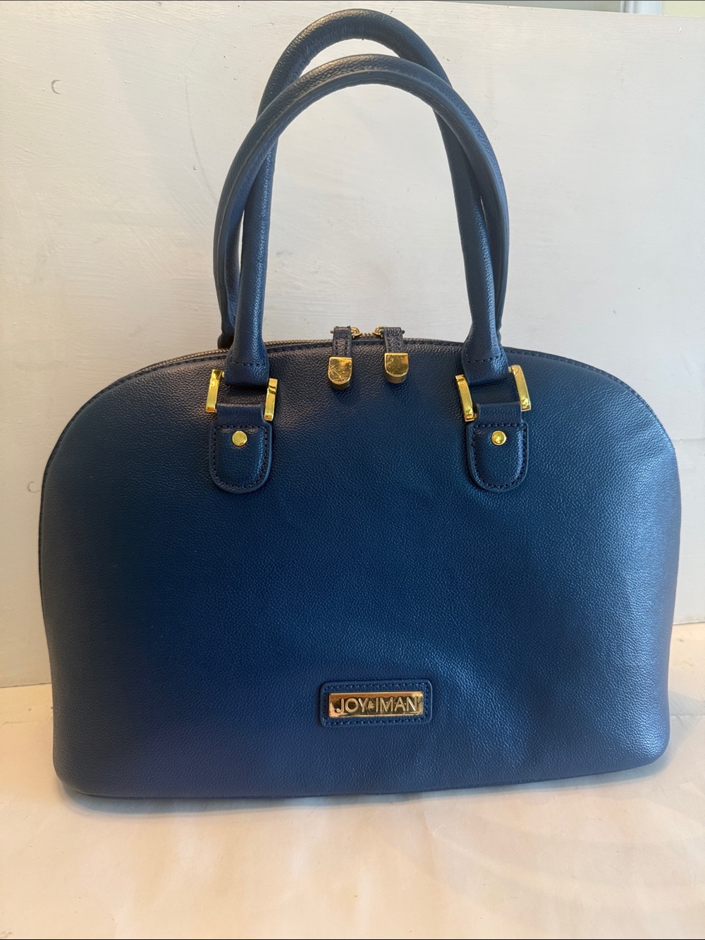 Joy & Iman blue pebbled leather dome satchel double handle crossbody bag